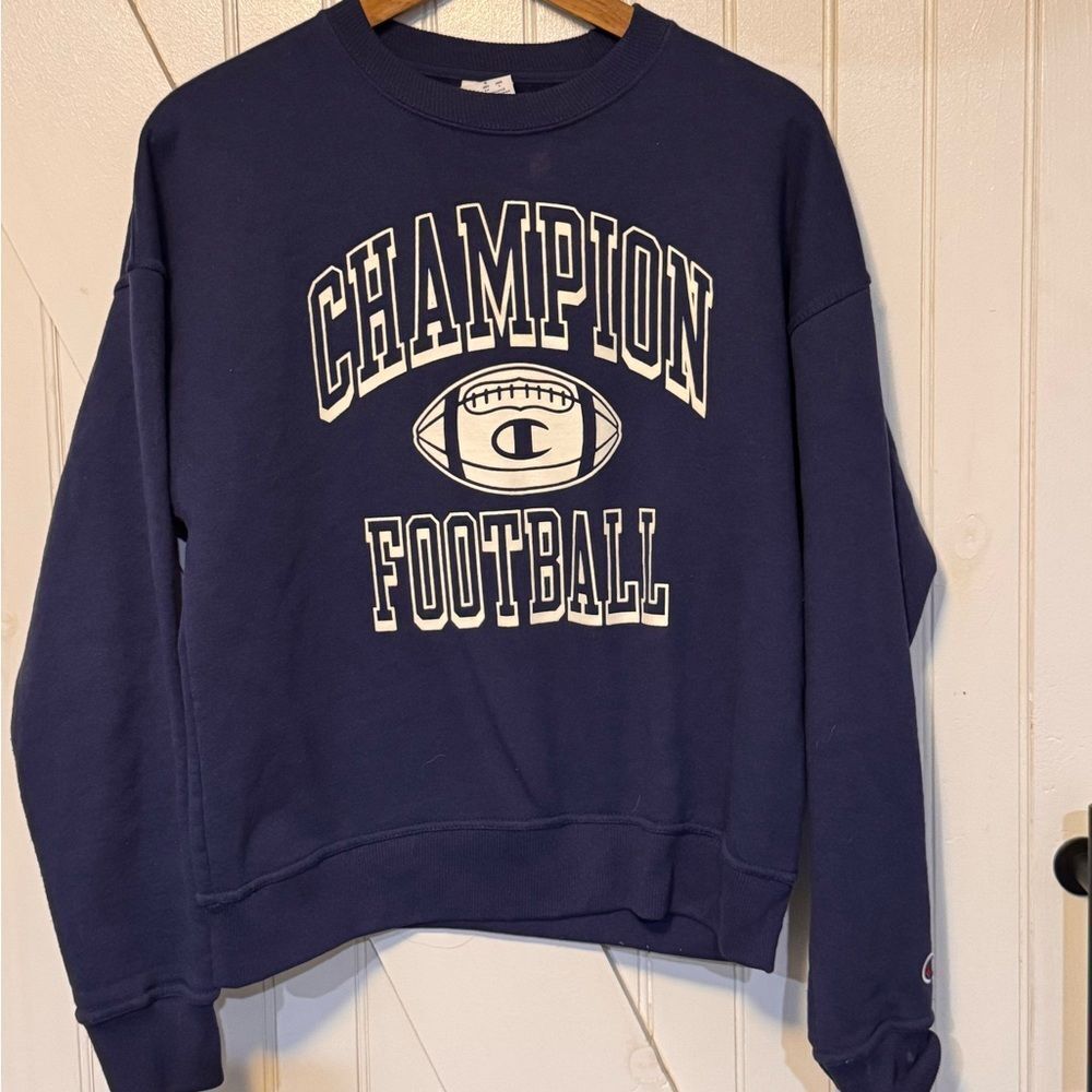 Champion Football Crewneck Sweatshirt Navy Size Small
